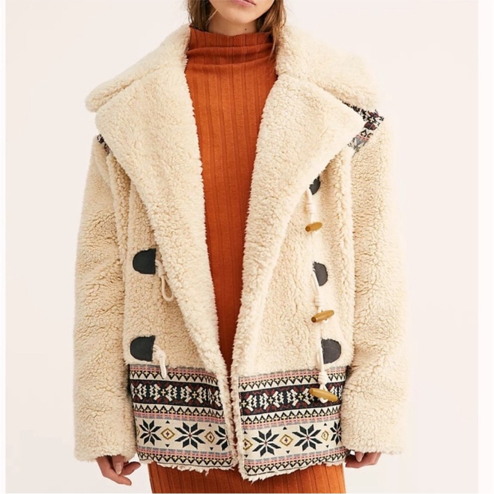 Free People Oh My Teddy Nordic Sherpa Fleece Coat Sz S - Oversized
